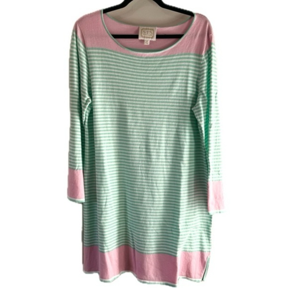 Sail to Sable Mint & Pink Striped Long Sleeve Tunic Dress